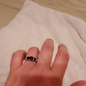 Silver sapphire 3 stone ring